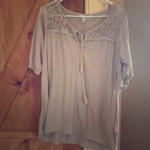 Tan floral cutout blouse